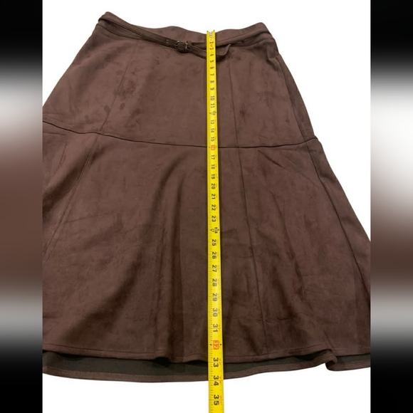​Marc New York Espresso Faux Suede Midi Skirt XL Dark Academia Belted A-Line - Picture 9 of 10